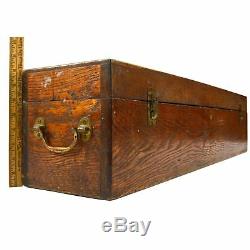 Antique CARPENTERS' TOOL BOX 33.5 Long HARDWOOD & BRASS CHEST Tiger Oak c. 19th