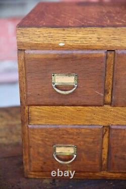 Antique Card Catalog Tiger Oak 4 Drawer File Cabinet brass pulls vintage