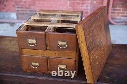Antique Card Catalog Tiger Oak 4 Drawer File Cabinet brass pulls vintage