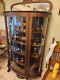 Antique Carnival Glass Collection And Tiger Oak Curio Cabinet