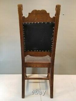 Antique Carved Quarter Sawn Tiger Oak Chair with Carved Lion Heads & Paw Feet