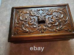 Antique Carved Tiger Oak Bible Box