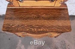 Antique Carved Tiger Oak Dresser With Mirror, Circa 1900