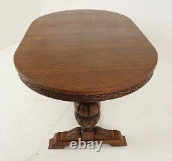 Antique Carved Tiger Oak Oval Writing Table Bulbous Legs, Scotland 1920, B2051A