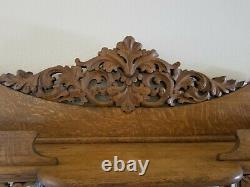 Antique Carved Tiger Oak Sideboard / Buffet / Bar Cabinet Detailed Scrolls