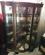 Antique China Curio Cabinet Carved Lions Claw Feet Tiger Oak Curved Glass Wheels