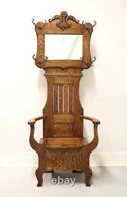 Antique Circa 1900 Victorian Period Tiger Oak Hall Tree with Chair Bench