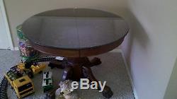 Antique Claw Foot Tiger Oak Dining Table With Glass Top 40 Round