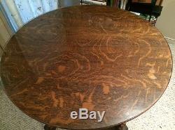 Antique Claw Foot Tiger Oak Dining Table With Glass Top 40 Round
