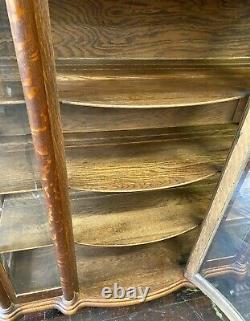 Antique Curved Glass China Curio Cabinet Shelf Tiger Oak Solid Wood Claw Feet