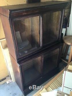 Antique DANNER Stacking Bookcase TIGER OAK Display Liquor Cabinet Glass c1880