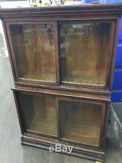 Antique DANNER Stacking Bookcase TIGER OAK Display Liquor Cabinet Glass c1880