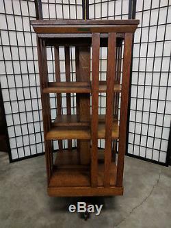 Antique DANNER Tiger Oak Revolving Bookcase Mission Arts Crafts Stickley Style