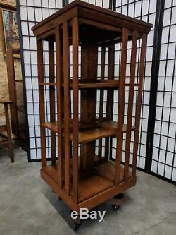 Antique DANNER Tiger Oak Revolving Bookcase Mission Arts Crafts Stickley Style