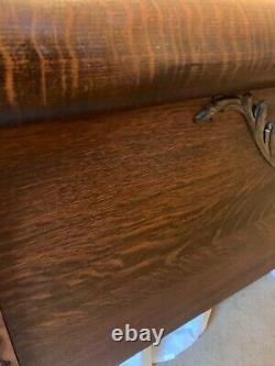 Antique Dark Wood Tiger Oak Queen Size Bed Frame Full Double