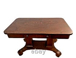 Antique Desk American Empire Writing Table Quarter Sawed Dark Oak Bottom Shelf