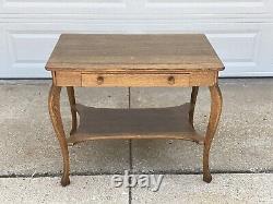 Antique Desk Library Table Tiger Oak One drawer Bottom Shelf