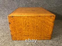 Antique Desktop 4 Drawer Tiger Oak Wood Card File Box Cabinet