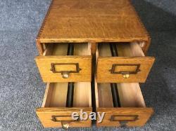 Antique Desktop 4 Drawer Tiger Oak Wood Card File Box Cabinet