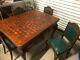 Antique Draw Leaf Parquet Table With 4 Original Chairs French Carved Tiger Oak