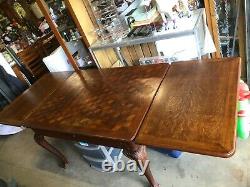 Antique Draw Leaf Parquet Table with 4 Original Chairs French Carved Tiger Oak