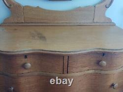 Antique Dresser 1900s Serpentine Tiger Oak Dresser withMirror & Original key