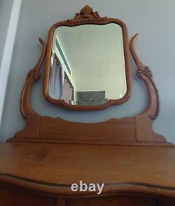 Antique Dresser 1900s Serpentine Tiger Oak Dresser withMirror & Original key