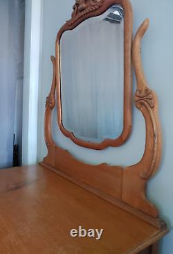 Antique Dresser 1900s Serpentine Tiger Oak Dresser withMirror & Original key