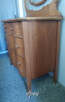 Antique Dresser 1900s Serpentine Tiger Oak Dresser withMirror & Original key