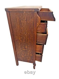 Antique Dresser Tallboy Five Drawers Quarter Sawed Tiger Oak Five Locks no key