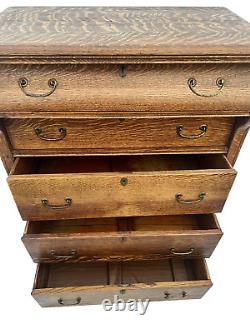 Antique Dresser Tallboy Five Drawers Quarter Sawed Tiger Oak Five Locks no key