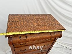 Antique Dresser Tallboy Five Drawers Quarter Sawed Tiger Oak Five Locks no key