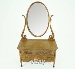 Antique Dresser Vintage Vanity Beveled Mirror, Oak B793