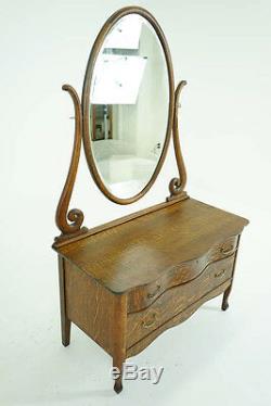 Antique Dresser Vintage Vanity Beveled Mirror, Oak B793