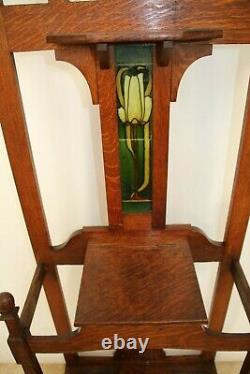 Antique Dutch Hall Tree Tulip theme Beveled Mirror Glove box umbrella Stand