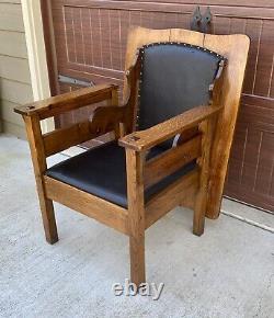 Antique Early 1900's Mission Tiger Oak Combination Chair And Table Rare