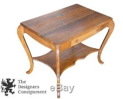 Antique Early 20th C. Quartersawn Tiger Oak Library Table Desk Arts & Crafts