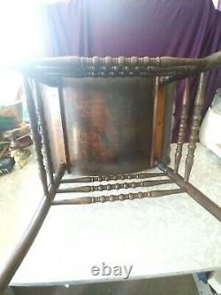 Antique Early American Thebes Stool Solid Oak With Tiger Oak Veneer Curved Seat