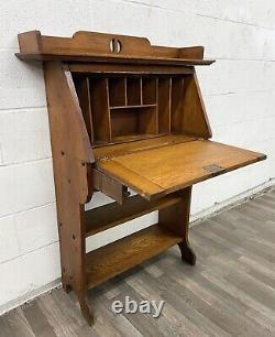Antique Edwardian Arts and Crafts Tiger Oak Secretary Desk Bureau Bookcase
