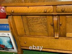 Antique Empire Style Tiger Oak Sideboard Buffet Server Cabinet