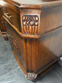 Antique English Art Deco Quartersawn Tiger Oak Sideboard / Bar