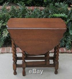 Antique English BARLEY TWIST Table Gate Leg Drop Leaf End Table TIGER OAK