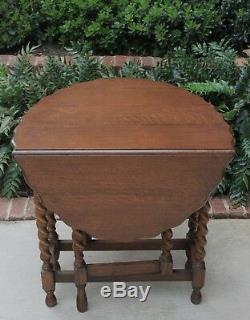 Antique English BARLEY TWIST Table Gate Leg Drop Leaf End Table TIGER OAK
