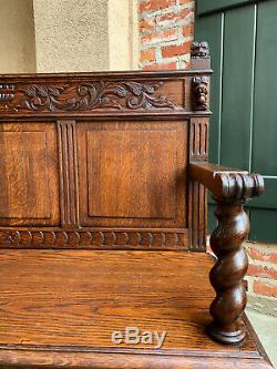Antique English Carved Tiger Oak HALL BENCH SETTEE Barley Twist Arts & Crafts