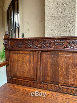 Antique English Carved Tiger Oak HALL BENCH SETTEE Barley Twist Arts & Crafts