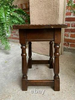 Antique English Carved Tiger Oak Joint Stool Bench Table Splayed Leg c1900