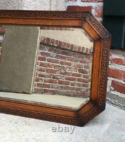 Antique English Carved Tiger Oak Octagon Frame Beveled Wall Mirror Greek Key