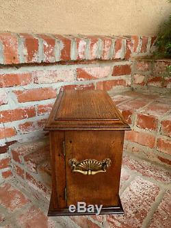 Antique English Carved Tiger Oak Pipe Smoke Cabinet Game Box Humidor Brass 1888