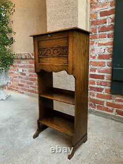 Antique English Carved Tiger Oak Pipe Smoke Stand Cabinet Table Humidor Box