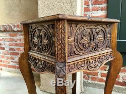 Antique English Carved Tiger Oak Planter Display Table Two Tier Arts & Crafts